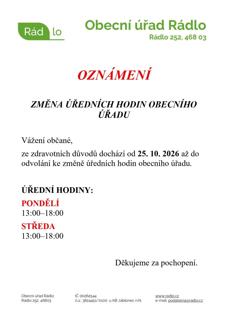 změna úředních hodin
